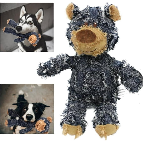 Dog Companion for Heavy Chewers- 2024 New Indestructible Robust Bear Dog Toy, Resistant Squeaky Dog Toys for Heavy Chewers, Unbreakable Stuffed Plush Dog Toys for Aggressive Chewers (A-Navy)