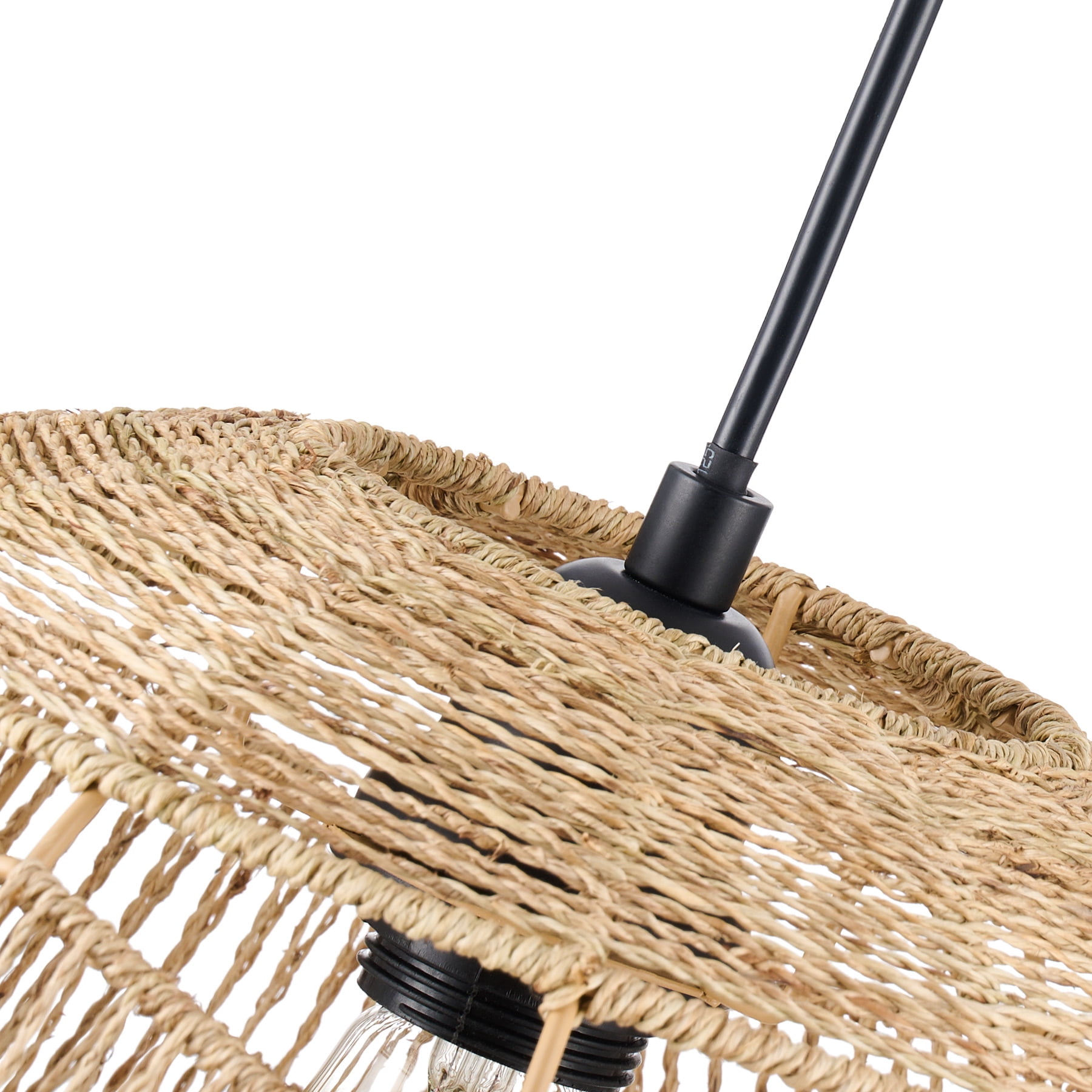 Boho Pendant Light Fixture with 13" Ball Rattan Shade and Adjustable 59" Hanging Cord, Light Brown