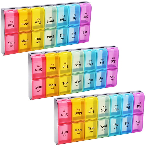 Weekly 7 Day Pill Organizer 2 Times A Day Large Pill Cases Moisture-Proof Pill Box AM PM Medicine Organizer Design for Vitamins Fish Oil Compartments Supplements Great for Portable Travel (3 Pack)
