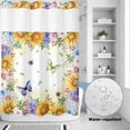 thumbnail image 2 of No Hook Shower Curtain, Spring Floral Shower Curtains for Bathroom with See Through Top Window, Hydrangea Sunflowers Butterflies Watercolor Waterproof & Washable Bath Curtain Extra Long 72"x96", 2 of 9