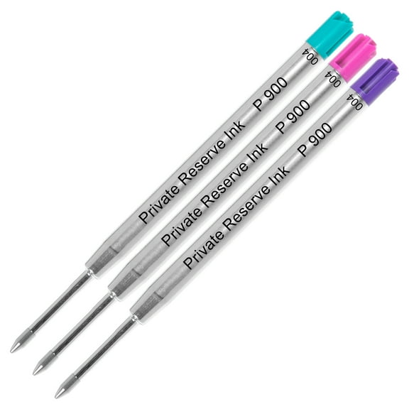 Private Reserve Ink P900 Parker Style Ballpoint 3 Color Rainbow Pack Refill made by Schmidt - Turquoise, Magenta & Purple, Medium, 3 Pack
