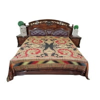 MOGUL ETHNIC INDIAN REVERSIBLE KASHMIRI RED BLACK JAMAVAR BEDSPREAD PASHMINA COVERLET