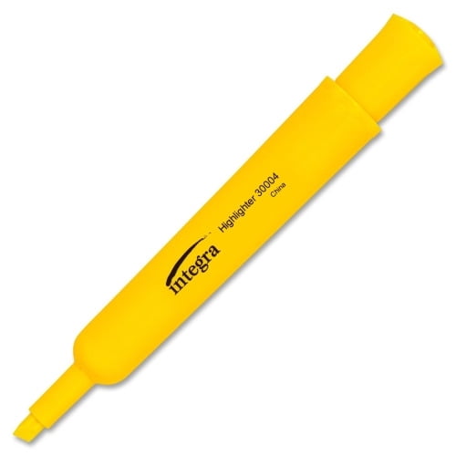 Integra Chisel Desk Liquid Highlighters Chisel Marker Point Style - Yellow Water Based Ink - Yellow Barrel - 12 / Dozen