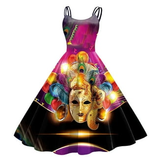 Mardi Gras Outfits Women Sleeveless Knee Length Retro A Line Flared Swing  Formal Prom Party Dress Red S - Walmart.com