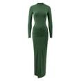 thumbnail image 5 of XIYON Dress For Women Elegant Casual Bodycon Midi Dress With Stand Collar Long Sleeves And Waist Tucking Ruffle Details For Daily Wear Outfit Fashion, 5 of 5