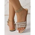 thumbnail image 2 of Women Rhinestone & Faux Pearl Decor Slide Sandals, Fashion Summer Flat Sandals, 2 of 4