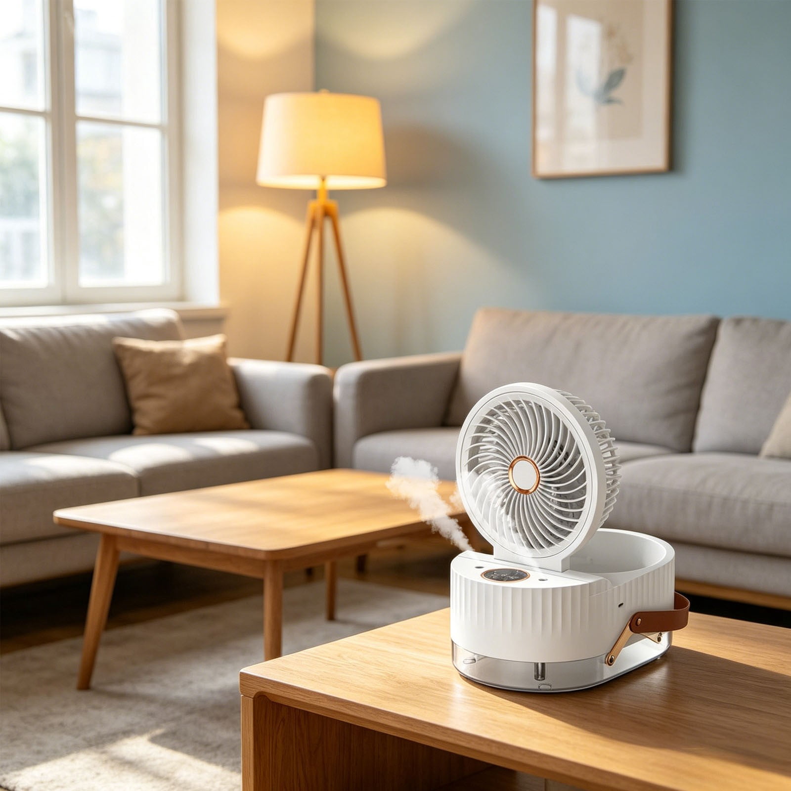 Lenkho Misting Desk Fan, Battery Operated Cooling Fan with Hydrating & Moisturizing Function, 3 Adjustable Wind Speeds, USB Rechargeable Personal Fan for Home, Dorm, Office, Bedroom & Kitchen