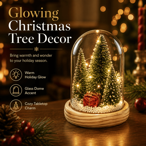 Recordable Christmas Tree in a Bottle Ornament, 30-Second Voice Recording Keepsake with Snowy Mini Trees,Glass Holiday Decoration for Mantel, Pink