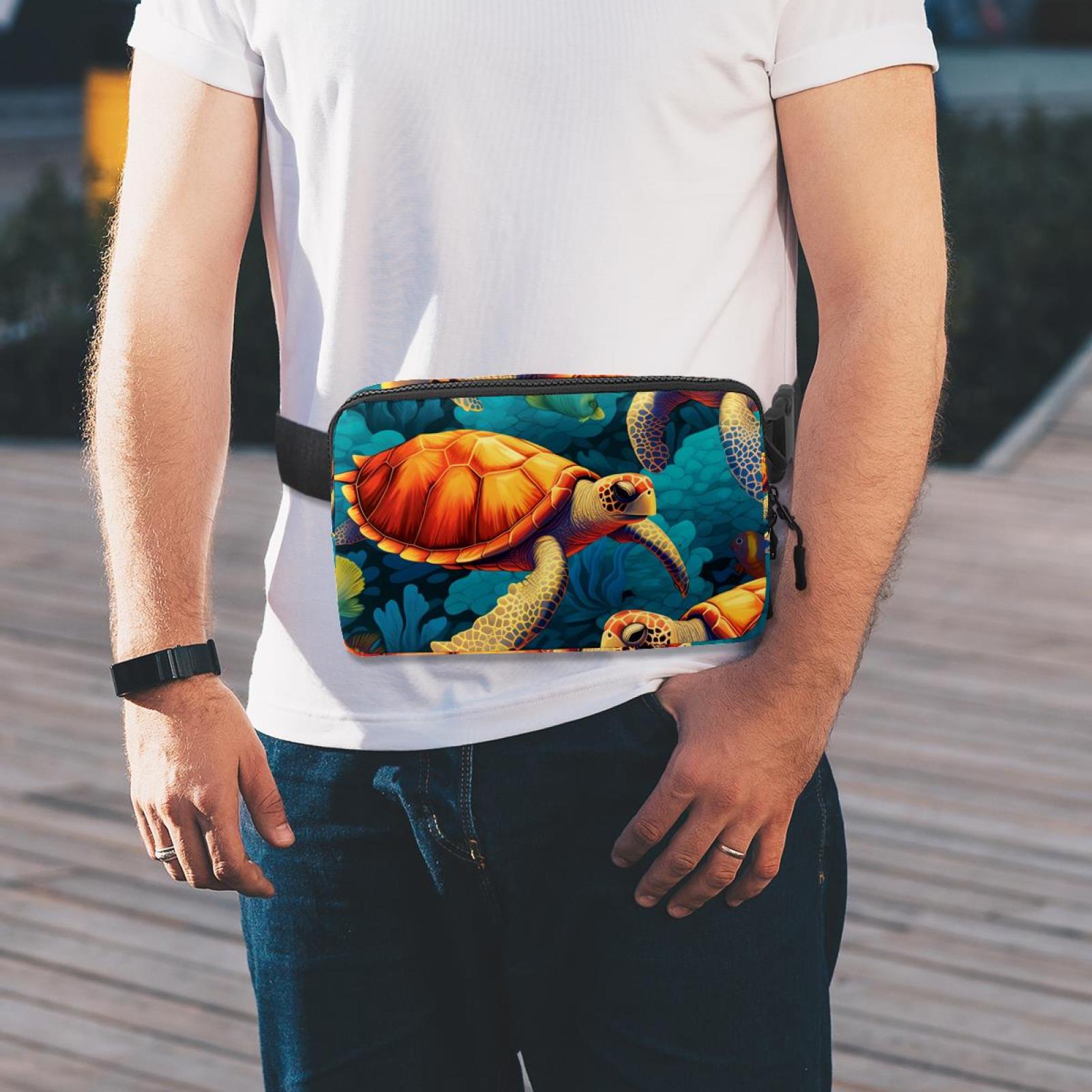 Sea turtle Lightweight Adjustable Cross Body Bag with Extension Strap, Unisex Running Belt, Waist Pack, Waist Bag