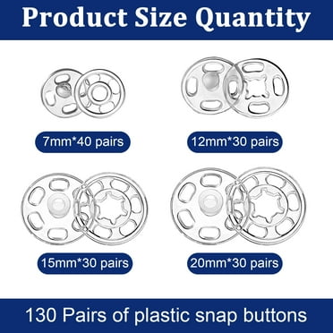Snap Fasteners, Plastic Buttons for DIY Crafts Sewing Clothing 7-20 MM Clear Color