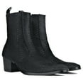 thumbnail image 5 of OSSTONE Dress Boots Chelsea Crocodile Print Pony Hair Boots for Men Zipper-up Leather Casual Heel Shoes JY021-A-Black-7 Black, 5 of 6