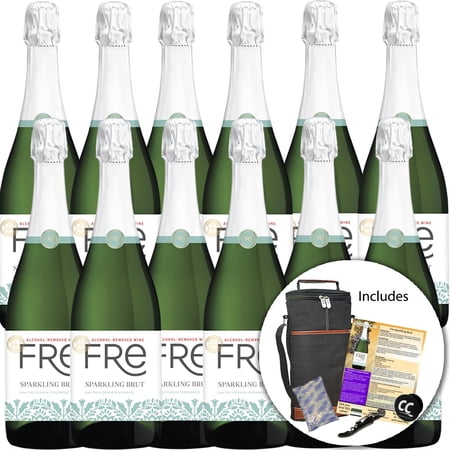 Sutter Home Fre Sparkling Brut Non-Alcoholic Champagne Experience Bundle with Wine Travel Cooler Bag, Ice Packs, Corkscrew, ChromaCast Pop Socket, Seasonal Wine Pairings & Recipes, 12/750ML, 12-Pack