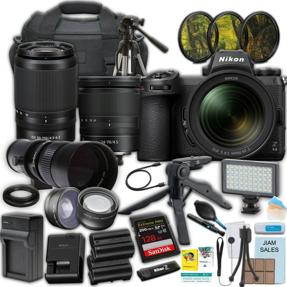 Nikon Z6 II Mirrorless Camera with Nikon NIKKOR Z 24-70mm f/4 S Lens   420-800mm Super & NIKKOR Z DX 50-250mm f/4.5-6.3 VR Lens Telephoto Lens   SanDisk Extreme Pro 128GB Memory Card   More