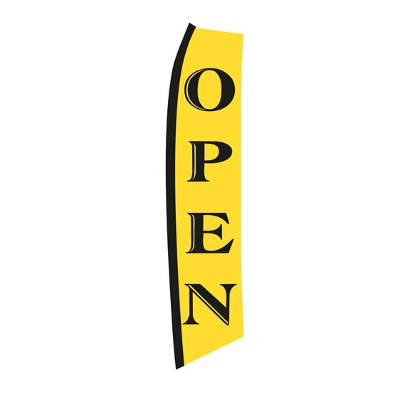 Yellow  Black "Open" Wave Flag - 134"H x 32"W