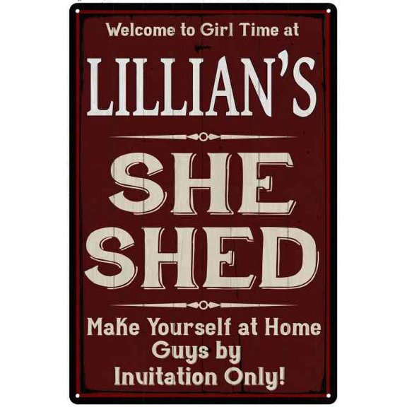 LILLIAN'S She Shed Red Sign Lady Cave 8 x 12 High Gloss Metal 208120088101
