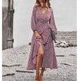thumbnail image 4 of Vestido de una pieza informal de manga larga, vestido floral con cintura cruzada, vestido de mujer con cuello en V y manga larga, vestido cruzado de manga larga para mujer, diseño a prueba de futuro, 4 of 9