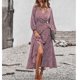 thumbnail image 4 of Vestido floral envuelto en la cintura, correa de swing completo, manga larga, vestido casual de una pieza para mujer, 4 of 8
