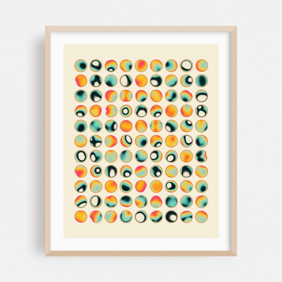 Orbs (15) - Digital Art Geometric Abstract Modern Art Pattern Pop Art Psychedelic Retro Oak Framed Wall Art Print 6 x 8 inches