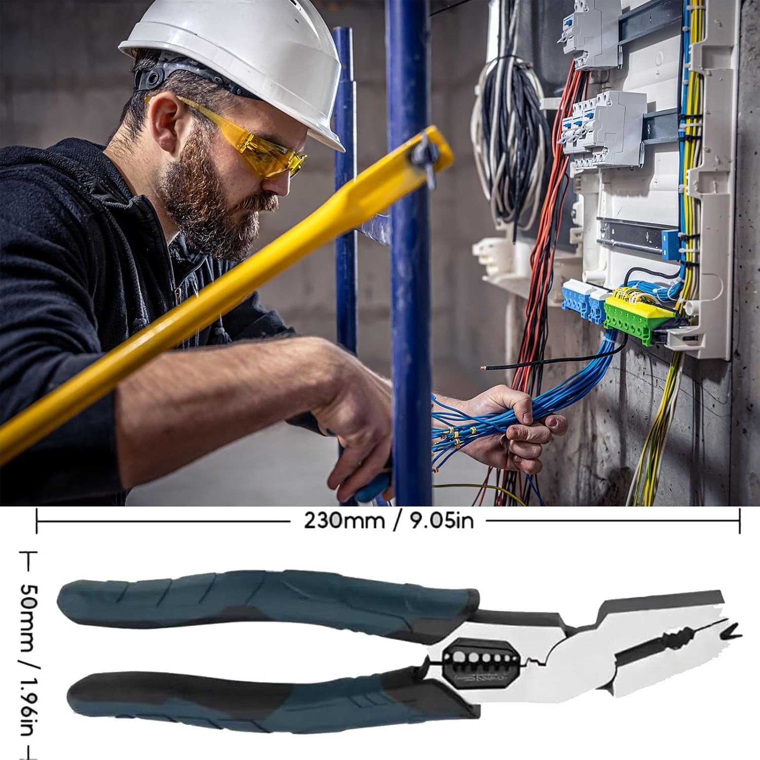 Industrial-Grade Multi-function Cutting Pliers, 9-in-1 Multi-Functional Pliers Nail Puller/Wire Cutter/Stripper/Crimper—Compound Action Leverage, Chromium Vanadium Plier Tool for DIY & Home
