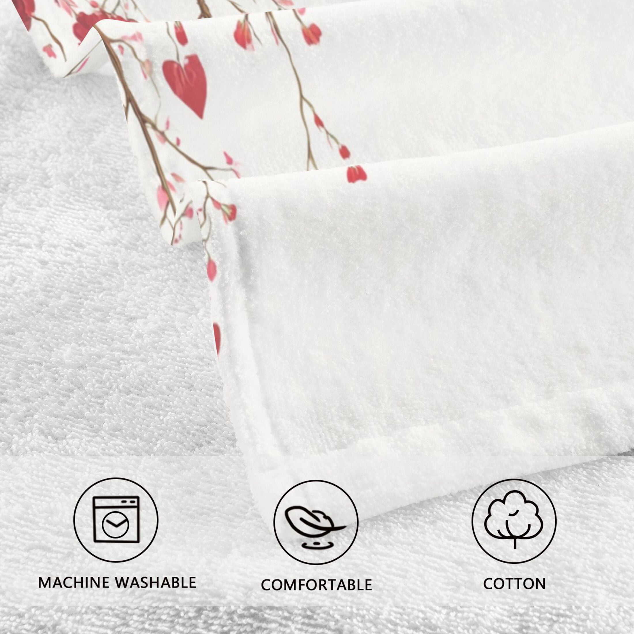 2 Pieces of Cotton Towel Face Towel Set Hand Towel Bath Towel Cotton Bath Towel Sets Red Rose Pattern