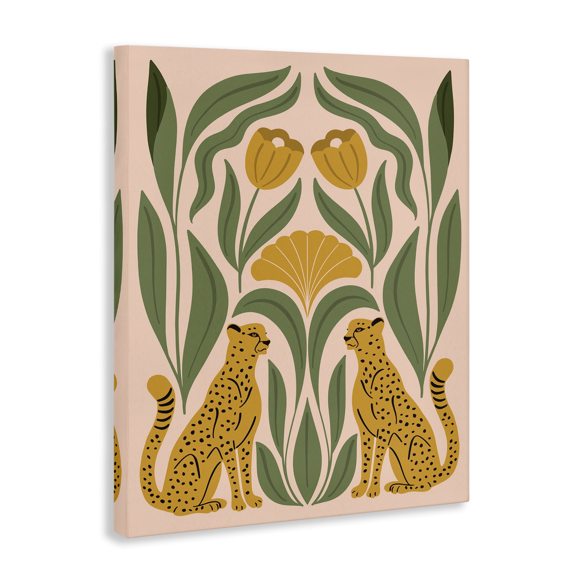 Stupell Industries Boho Chic Mirrored Leopards Plants & Flowers Painting Wrapped Canvas Art Print Wall Art, 36 x 48