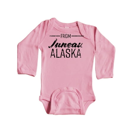 

Inktastic From Juneau Alaska in Black Distressed Text Gift Baby Boy or Baby Girl Long Sleeve Bodysuit