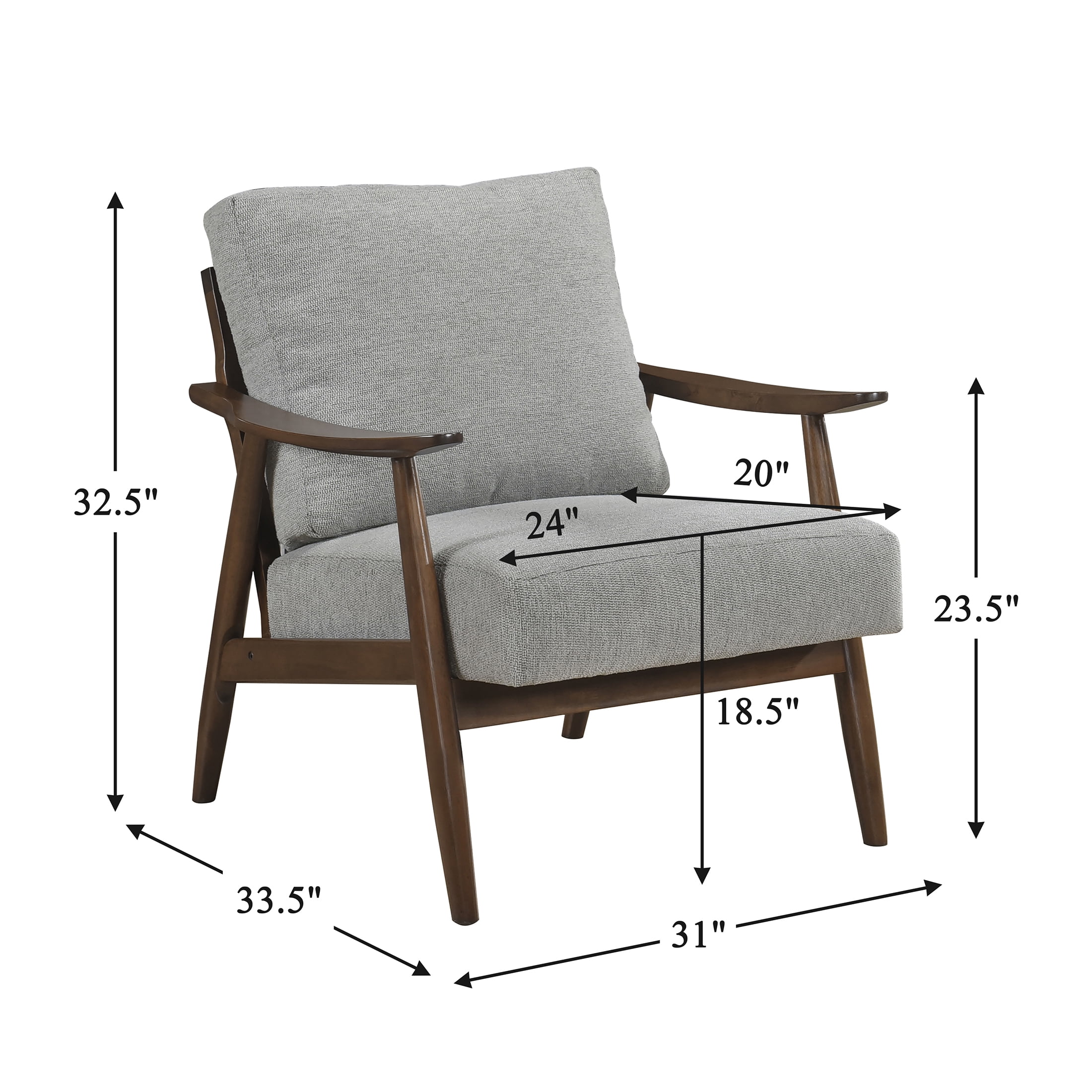 OakvillePark Bellharbor Chenille Accent Chair, Gray and Brown Wood
