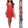 thumbnail image 3 of Txlixc Minifalda de mujer con boton de cuello en V de manga corta Txlixc moda, 3 of 3