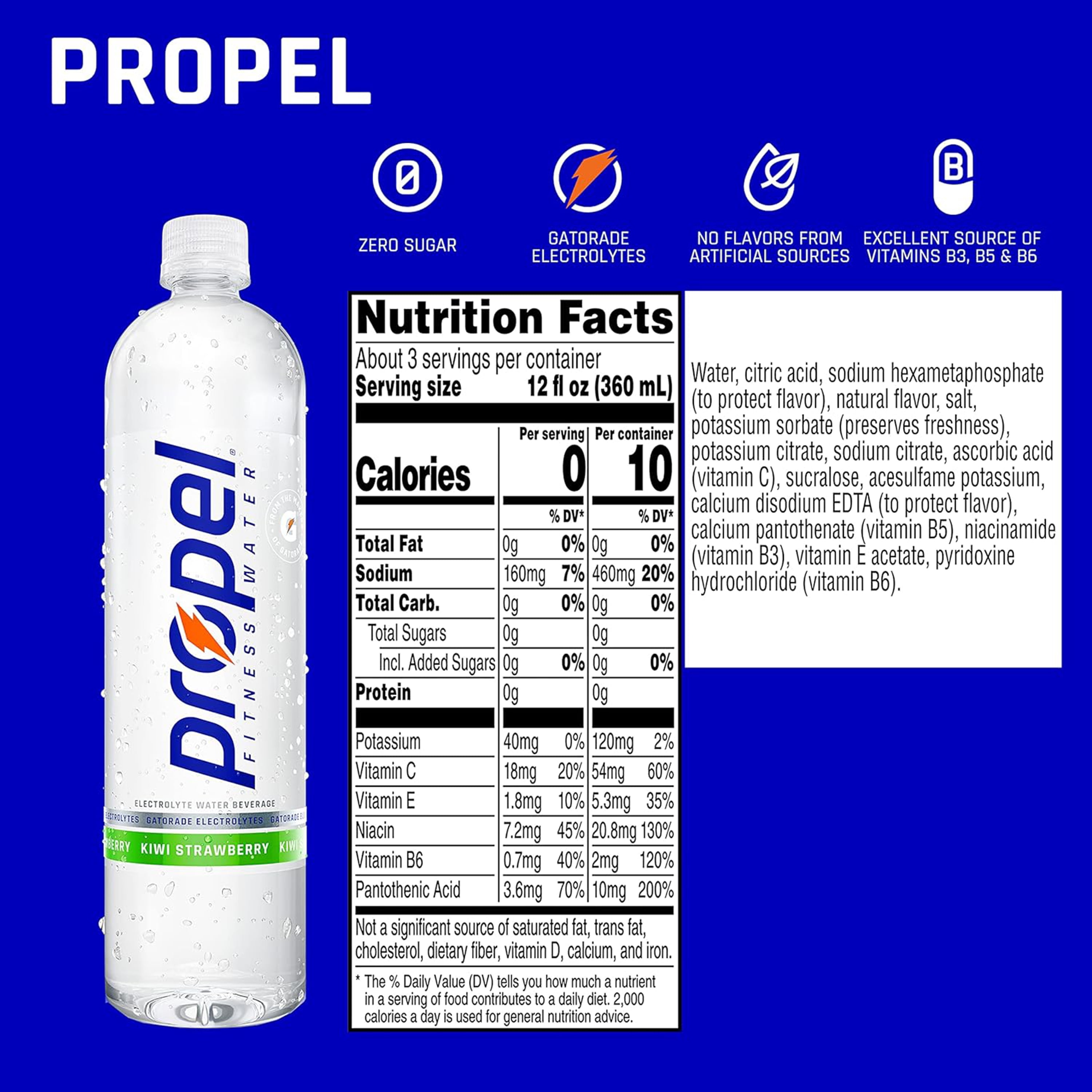 Propel Electrolyte Drinking Water, Kiwi Strawberry flavor 1 Liter 6 Count Bottles