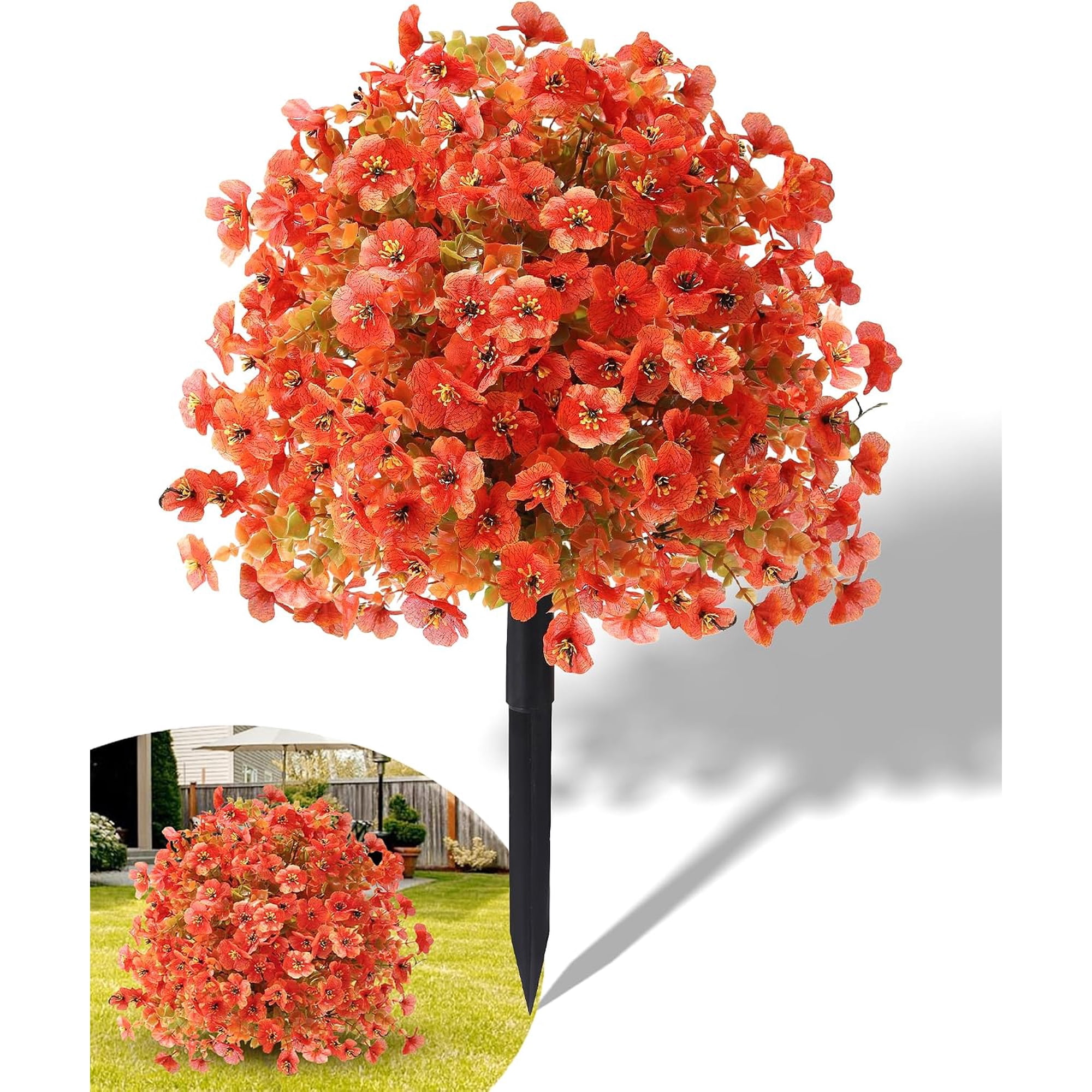 Artificial Fall Flowers for Outdoor Decoration, 22" Silk Daisy Topiary Ball with Ground Stake, Waterproof & Fade Resistant Fake Shrub for Porch, Garden, Farmhouse & Courtyard Decor (Orange)