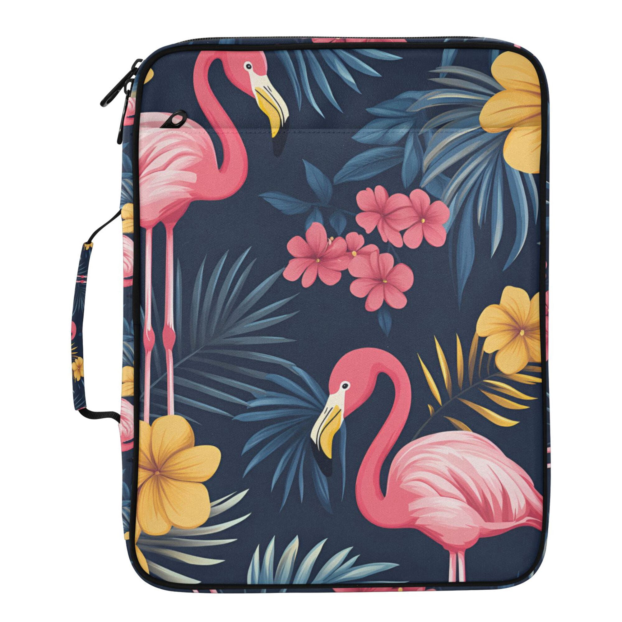 FORMRS Accordion File Folder A4 Size 7-Pocket Expanding Document Organizer Bag with 3 Ring Binder, Red Floral Flamingo
