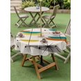 thumbnail image 5 of Outdoor Tablecloth with Umbrella Hole Zipper Boho Teal Yellow Orange Grey Round Tablecloth 60" Waterproof Outside Table Cloth Middle Century Geometric Patio Table Cover Tablecloths for Picnic Party, 5 of 8