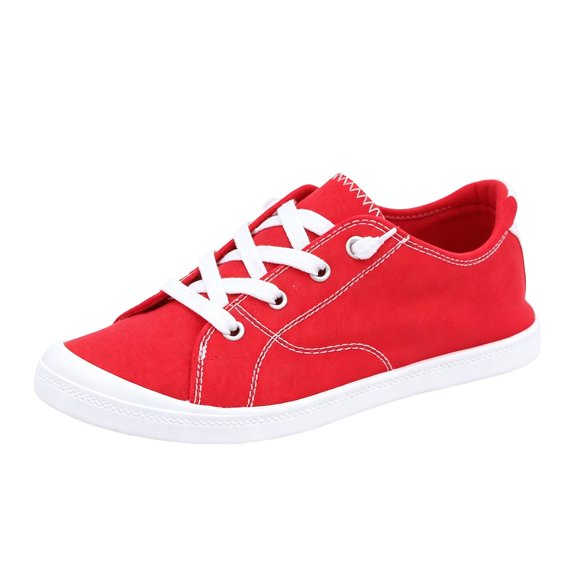 EKVAHL Low Top Canvas Sneakers for Women, Lace Up Flexible Cushioned Non Slip Casual Footwear, Daily Errands Outdoor Everyday Sneakers Red
