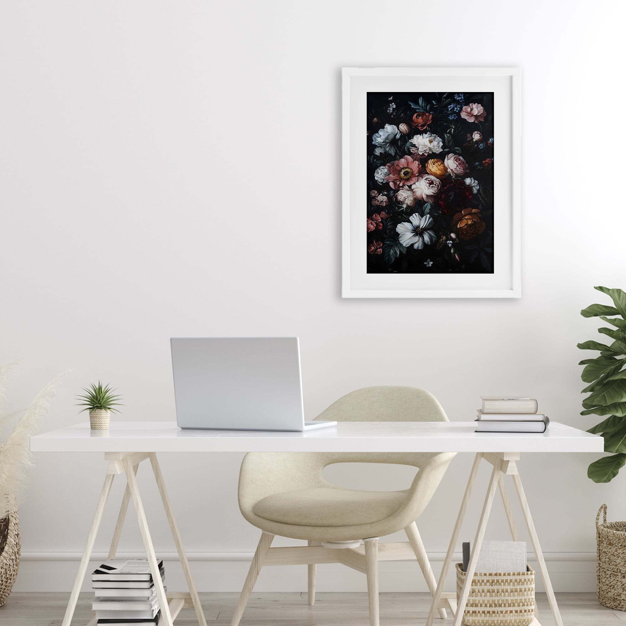 Stupell Industries Midnight Garden Velvet Florals White Framed Print Under Glass, design by Creative Studio