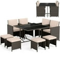 thumbnail image 2 of Costway 9 PCS Patio Dining Set with Tempered Glass Table & Ottoman Removable Cushions Beige, 2 of 10