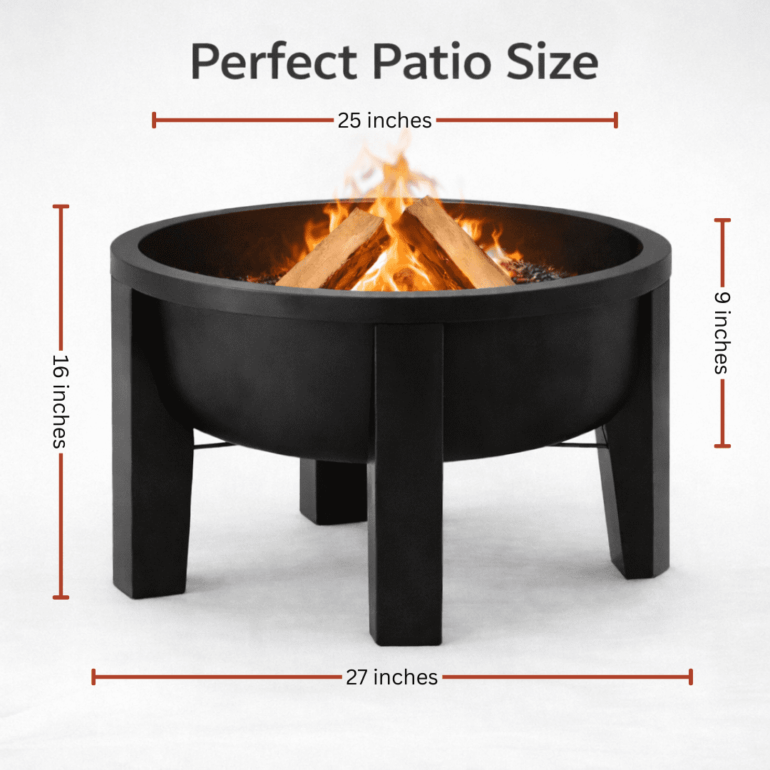 Fire Chief Wood Burning Fire Pit with Tabletop Lid – Modern Outdoor Metal Fire Pit for Patio & Backyard – Premium Heavy Duty Fire Pit Bowl with Multi-Use Side Table (Modern Bowl)