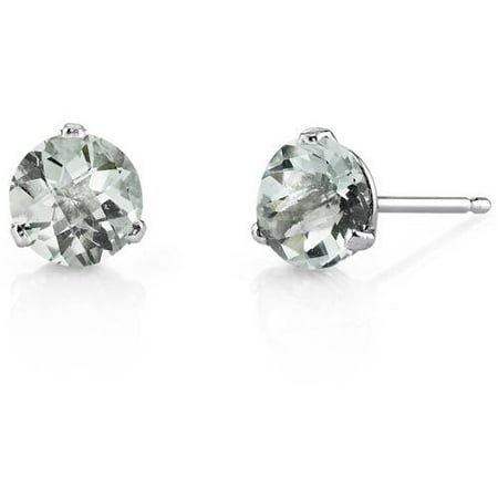 - Oravo 1.50 Carat T.G.W. Round-Cut Green Amethyst 14kt White Gold Stud Earrings