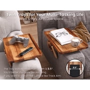 Danfoxer 2 Pack Acacia Wood Couch Arm Tray,Couch Tray,Folding Sofa Armrest Tray,Couch Arm Table Clip-On Couch Desk for Drinks,Snacks,Phone,Remote Control