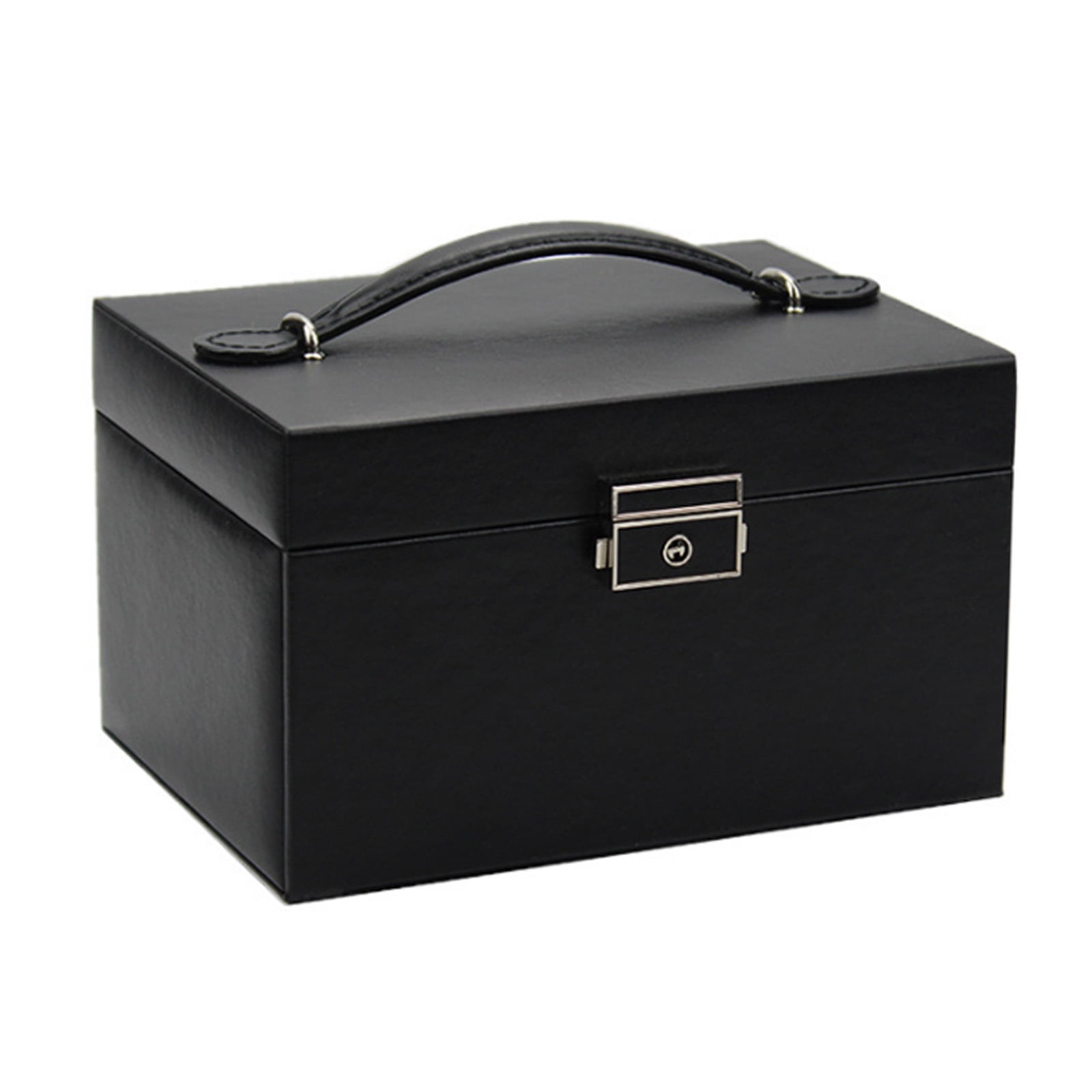 Amdohai Jewelry Organizer 3-layer Large Capacity Jewelry Box Earrings Necklace Rings Holder with Makeup Mirror and Lock Case PU Leather Jewelry Drawer