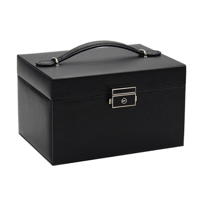 Riwcyla Jewelry Organizer 3,layer Large Capacity Jewelry Box Earrings Necklace Rings Holder with Makeup Mirror and Lock Case PU Leather Jewelry Drawer