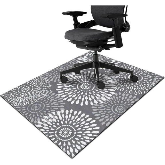 Chair Mat for Hardwood & Tile Floor 36"x48",Boho Grey Computer Rolling Chair Mat Carpet Under Desk Non Slip Mandala Gaming Rug Low-Pile Large Protector Mat