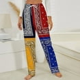 thumbnail image 3 of Black Red Yellow Blue Paisley Bandana Winter Female Pants Flannel High Waist Women Pants Lady Warm Straight Leg Plush Trousers, 3 of 7