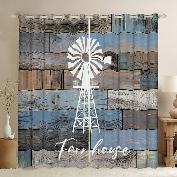 Homewish Rustic Lodge Cabin Black Out Curtains for Men, Vintage Old Barn Door Curtains Pack of 2 (42x63 Each), Blue Farm House Bedroom Curtains, Curtains Blackout Home Decor