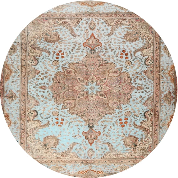 Ahgly Company Indoor Round Traditional Orange Salmon Pink Persian Area Rugs, 4' Round