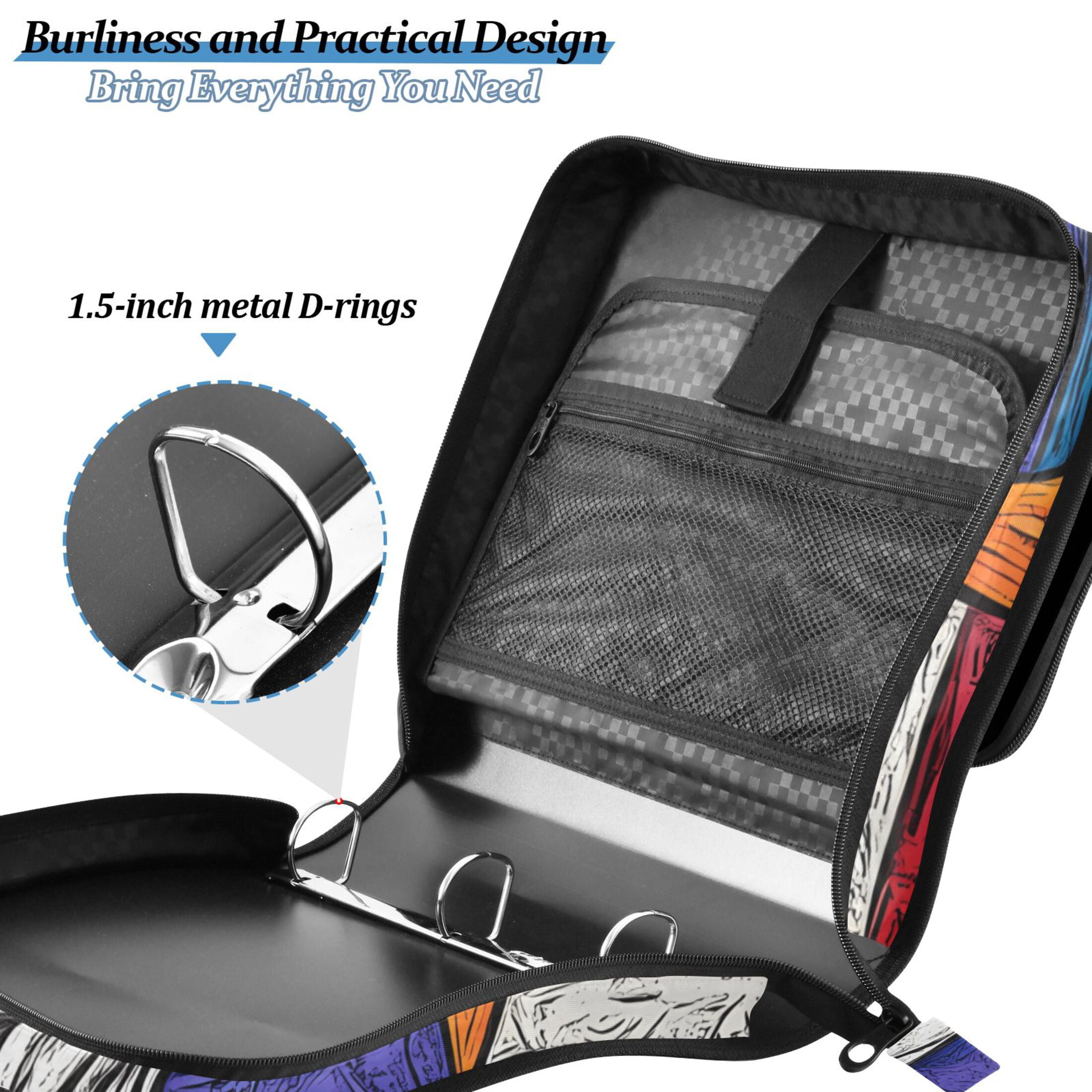 3 Ring Zipper Binder with Shoulder Strap Waterproof Trapper Keeper 2 Inch D-Ring 500 Sheets Capacity American Flag and Eagle
