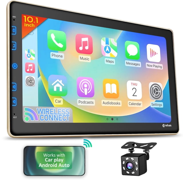 Estéreo para automóvil de doble DIN - Estéreo para automóvil con pantalla táctil de 10" con Bluetooth, cámara de respaldo, audio para automóvil, radio para automóvil - Compatible con CarPlay inalámbri