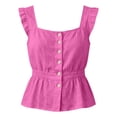 thumbnail image 7 of WAYUTE Tank Tops for Women Elegant Square Neck Ruffle Strap Button Front Solid Color Sleeveless Tank Top Soft Versatile Vacation Outfits Summer Outdoor,Hot Pink,L, 7 of 7