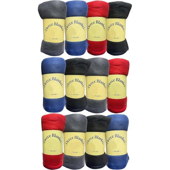 12 Pack of Soft Fleece Blankets 50 X 60, Lightweight, Cozy Warm Throws Dark Colorful Blanket Sofa Travel Outdoor, Wholesale