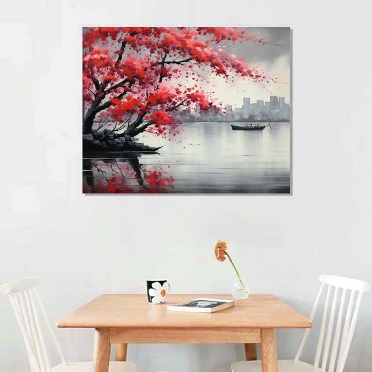 Chinese Plum Blossom Watercolor Art Print - 16x24 Inch Metal Frame Wall Decor For Living Room, Kitchen, Dining Room