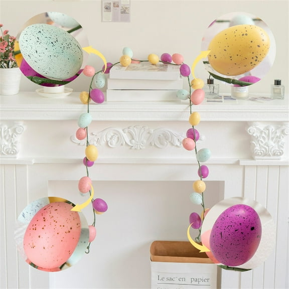 6 FT Easter Egg Garland, Simulation Easter Garland Rattan, Pre Lit Garland for Easter Holiday Decoration, Easter Spring Home Decor